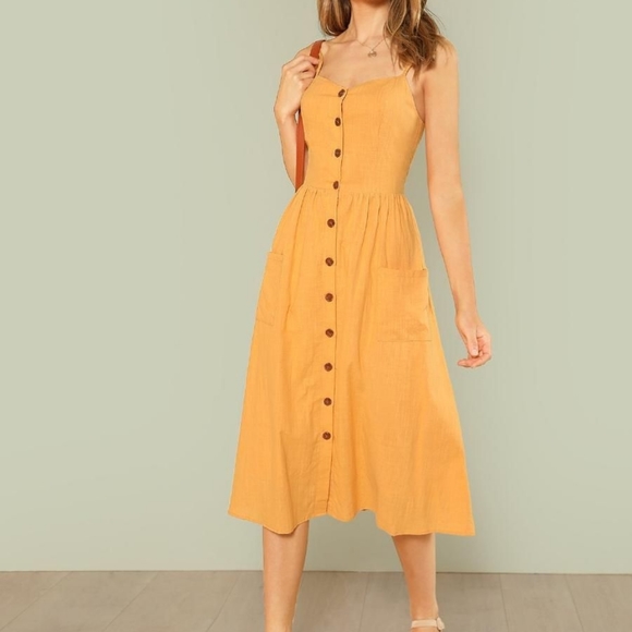SHEIN Dresses & Skirts - Yellow Midi Button Dress